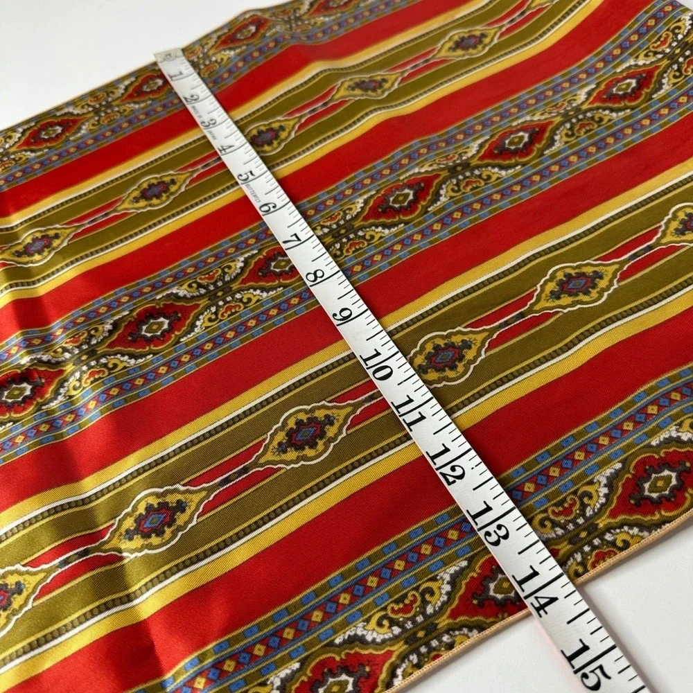 Red‎ Gold Fringed Rectangular Scarf Medallion Striped Silky Wrap 14x60